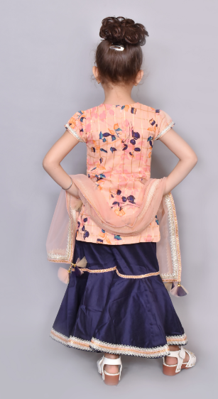 Peach Kurti Blue Sharara