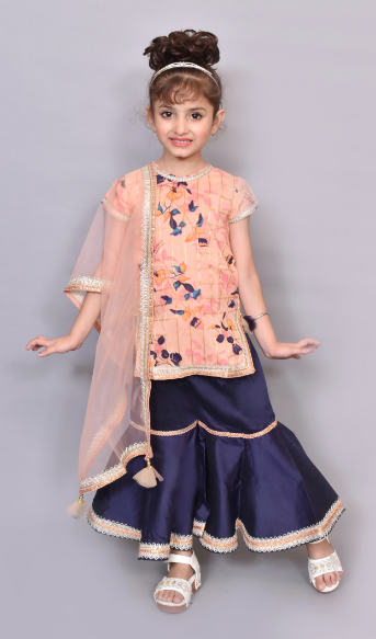 Peach Kurti Blue Sharara