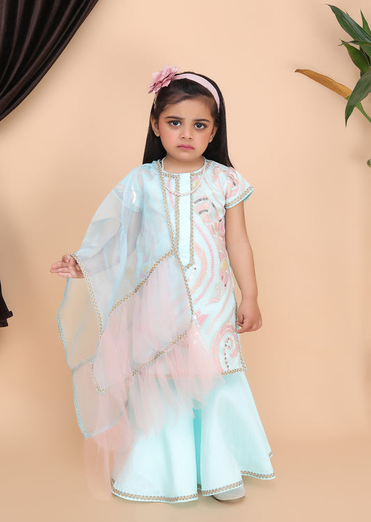 Aqua Blue  Kurti Sharara