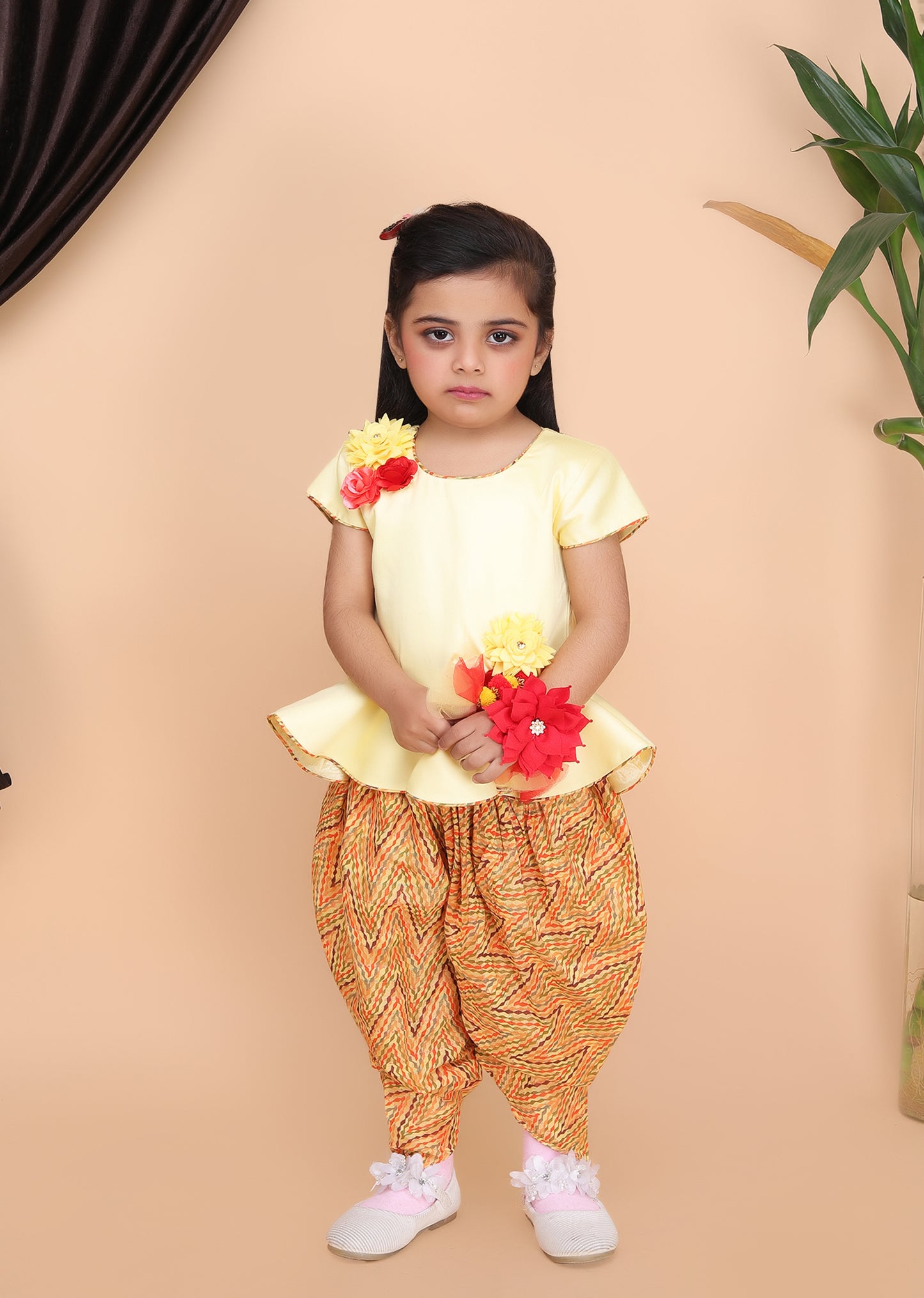 Yellow Puplum printed Dhoti