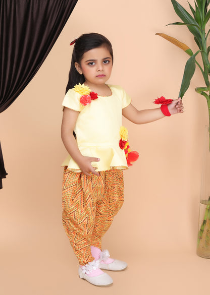 Yellow Puplum printed Dhoti