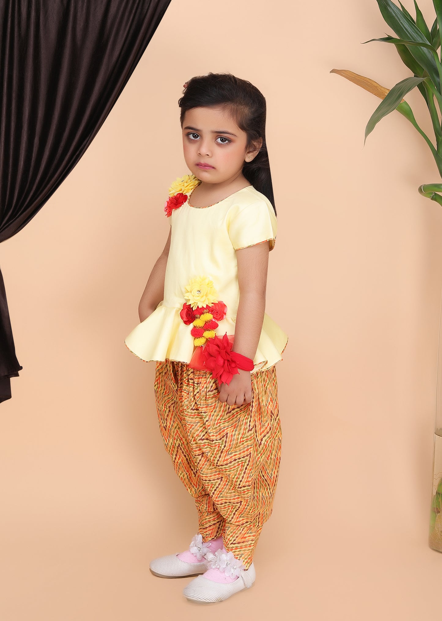 Yellow Puplum printed Dhoti