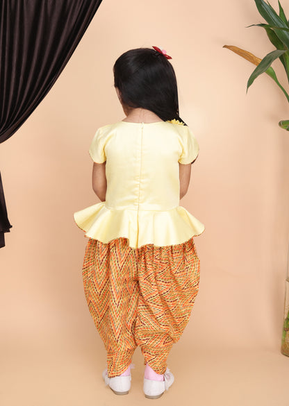 Yellow Puplum printed Dhoti