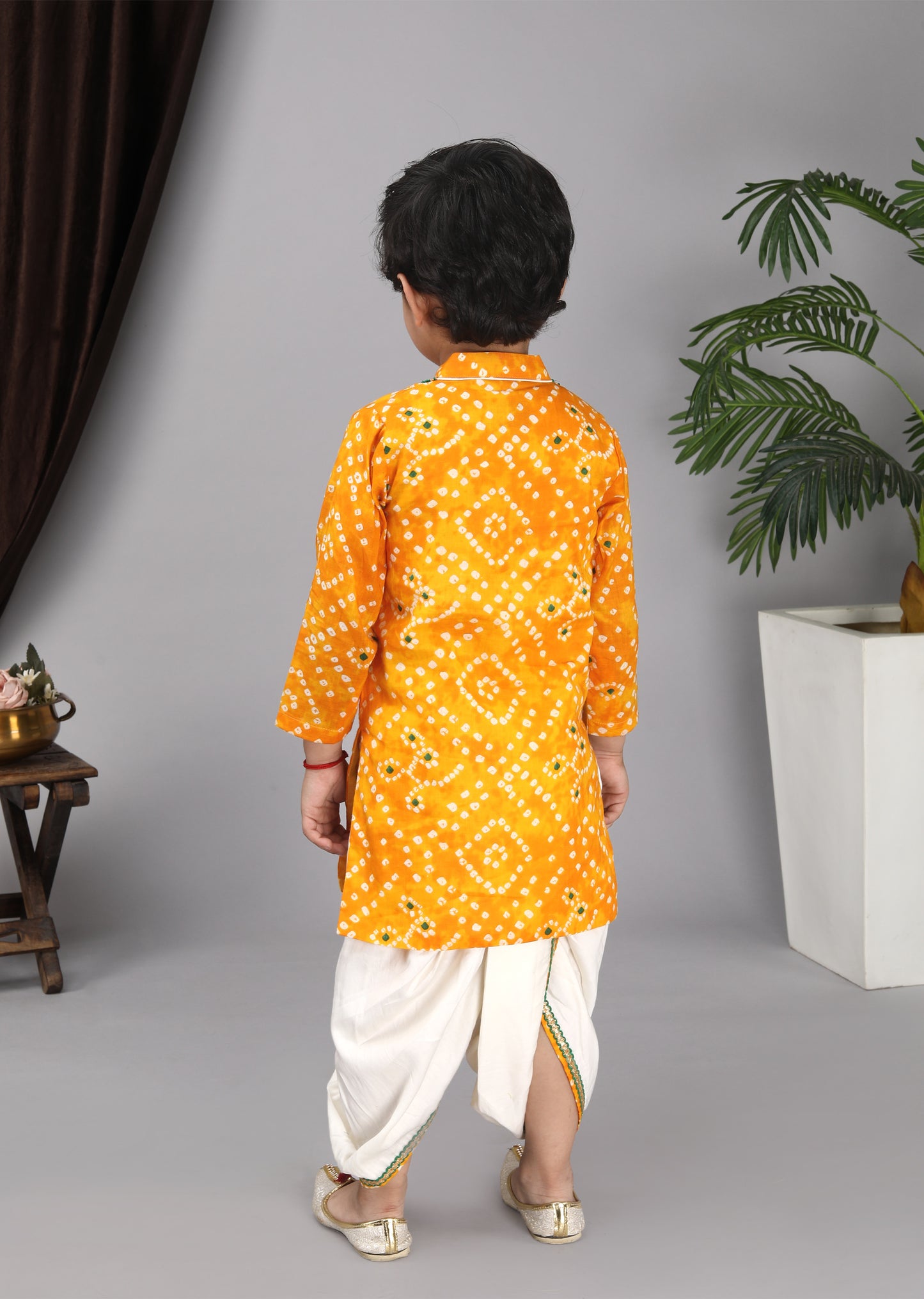 Yellow Printed Kurta Off White Krishna Dhoti