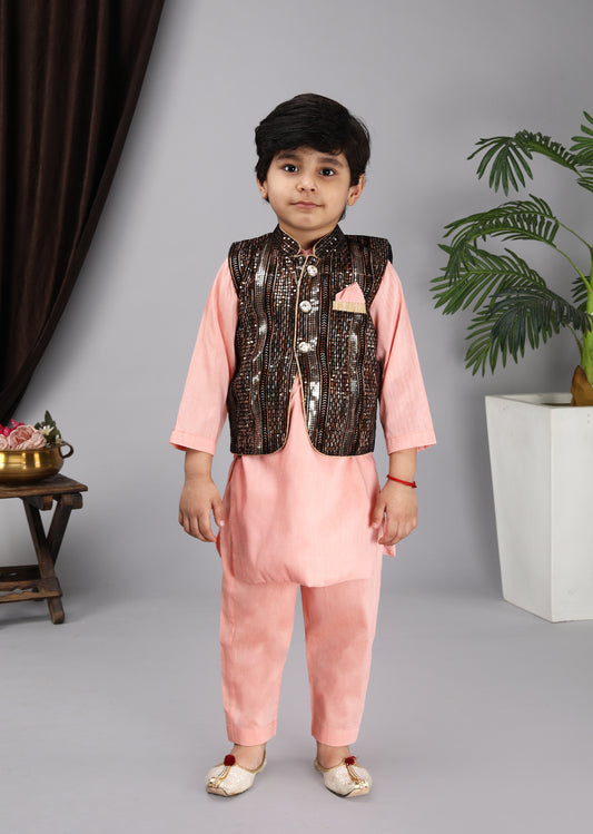 Black Nehru Jacket Peach Kurta And Pant