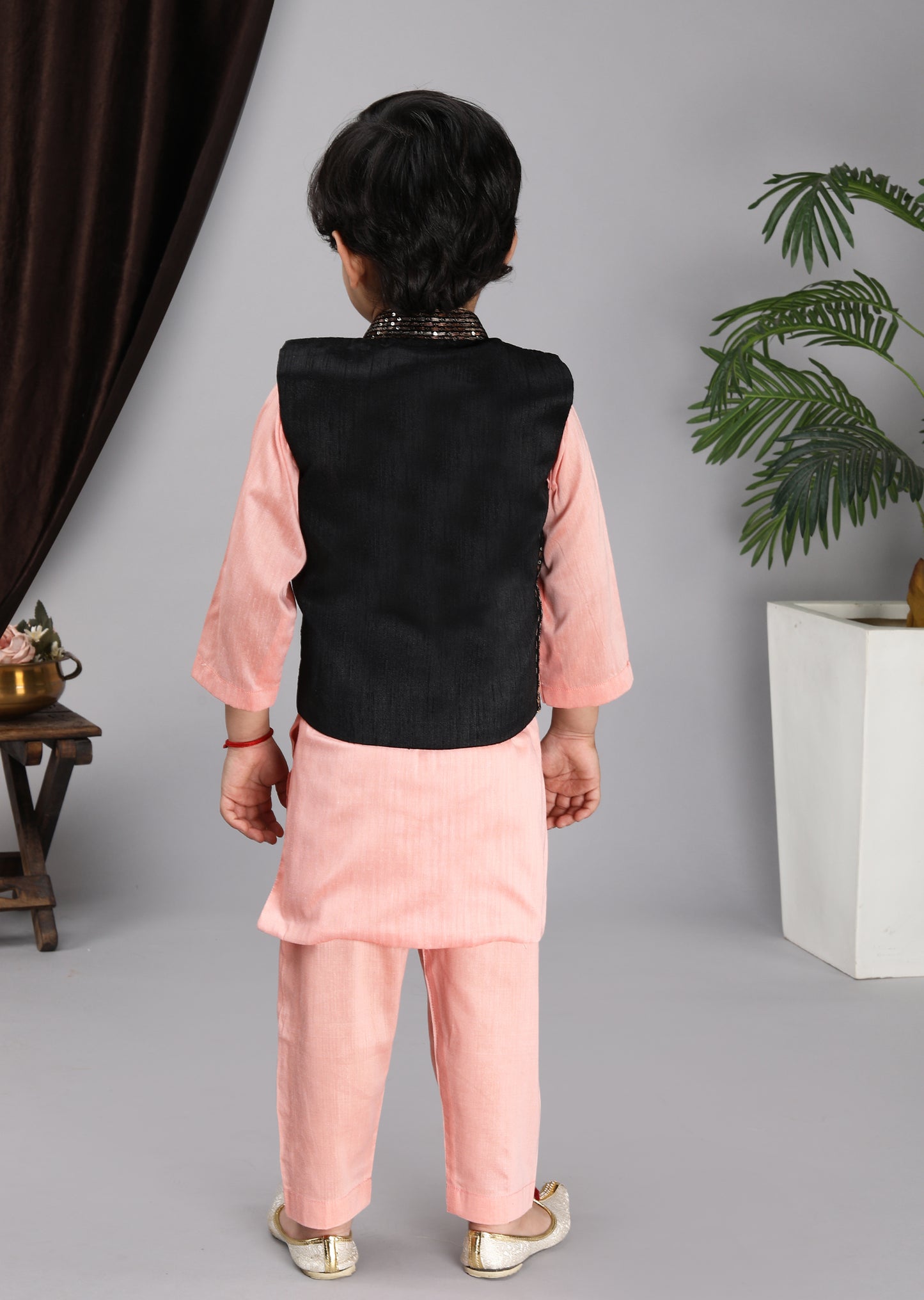 Black Nehru Jacket Peach Kurta And Pant