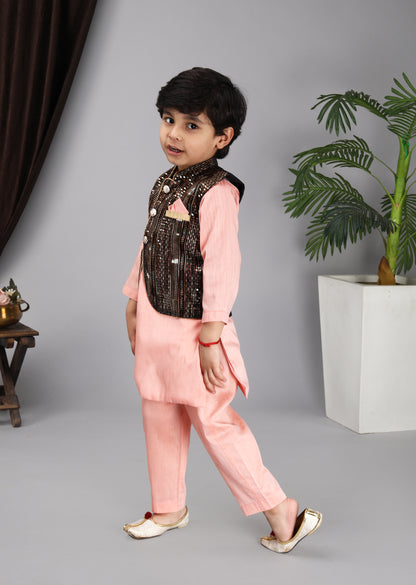 Black Nehru Jacket Peach Kurta And Pant