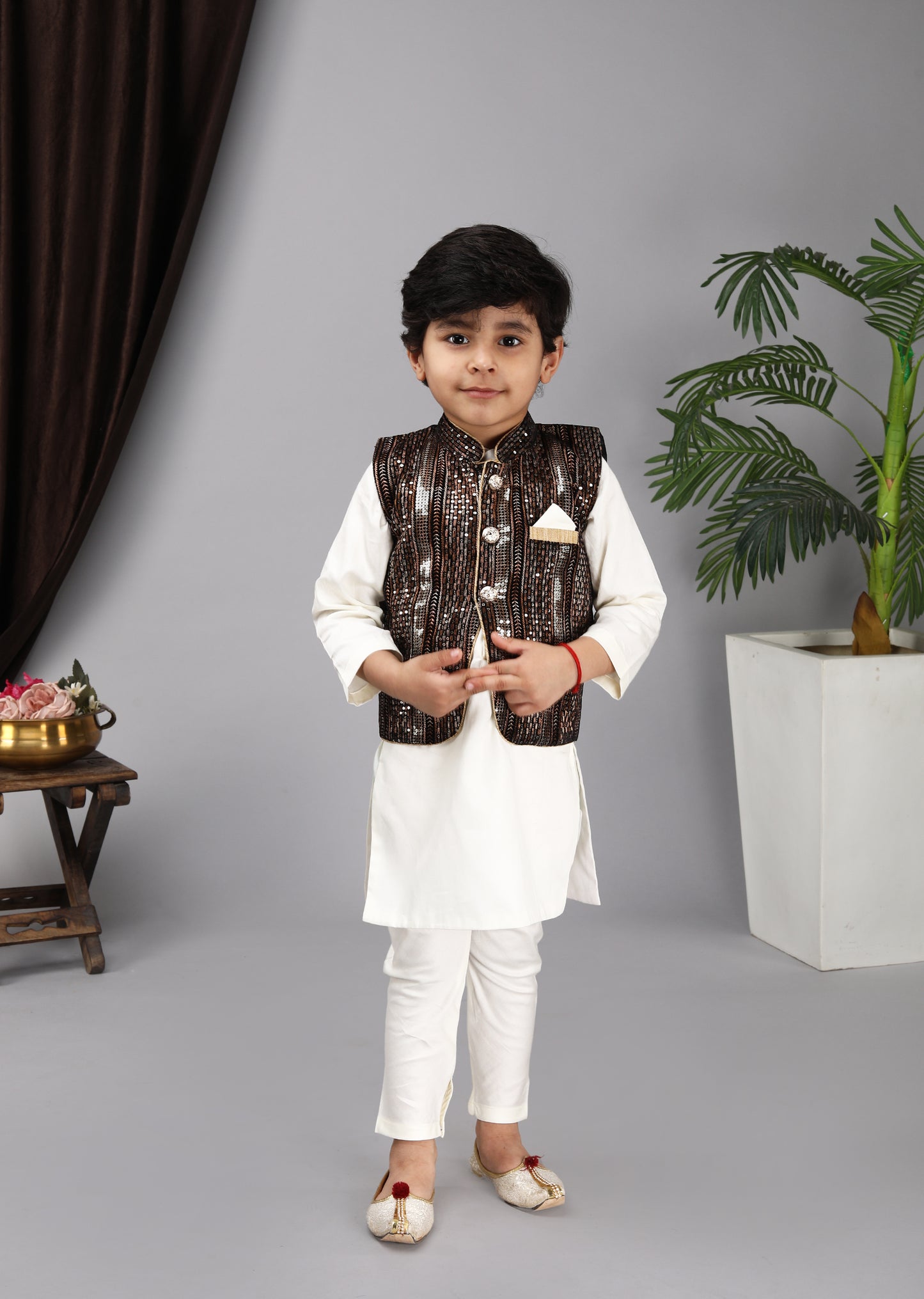 Black Nehru Jacket Off White Kurta And Chudidar