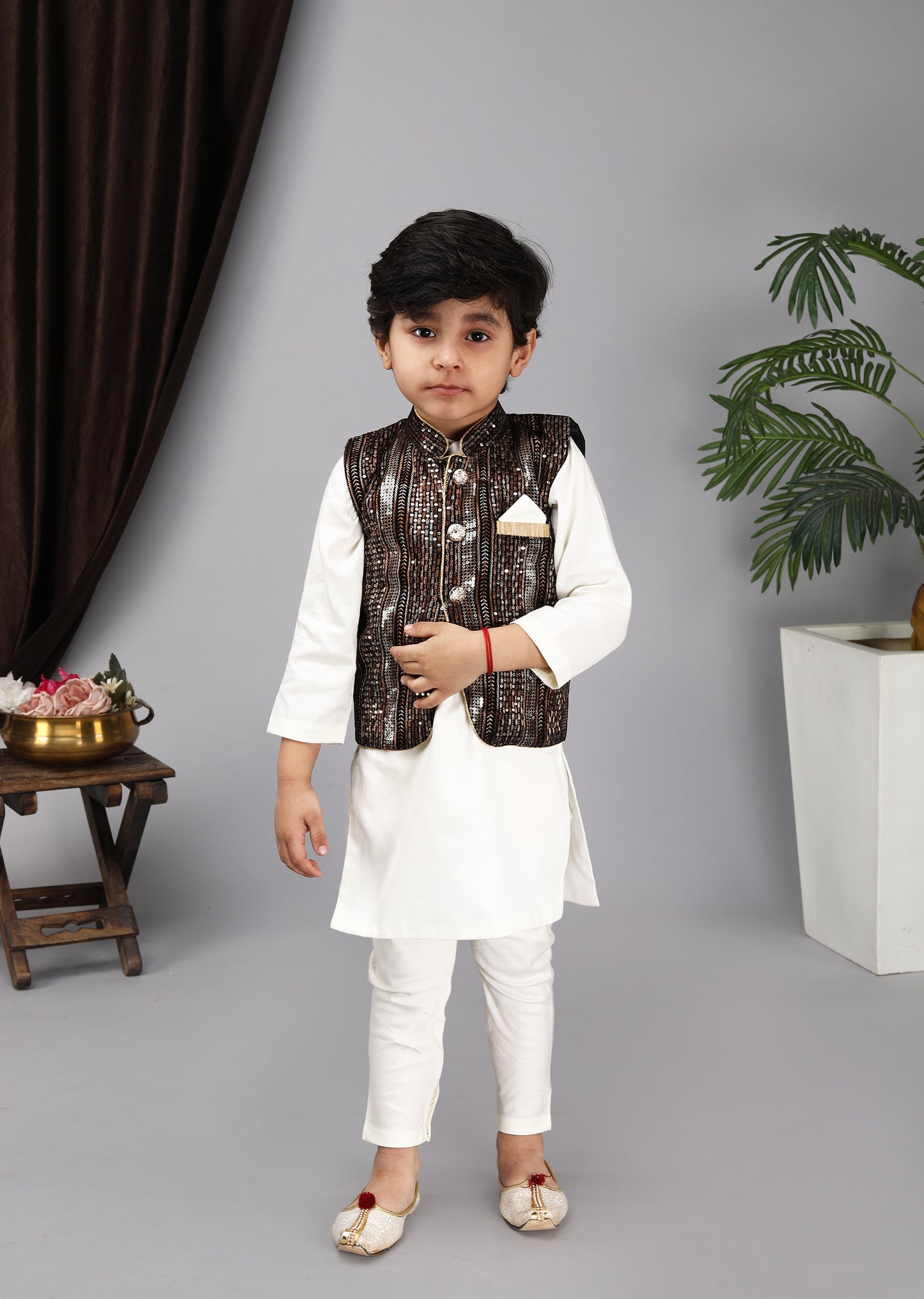 Black Nehru Jacket Off White Kurta And Chudidar