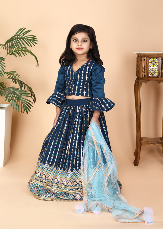 Petrol Blue Embroidery Lengha Choli