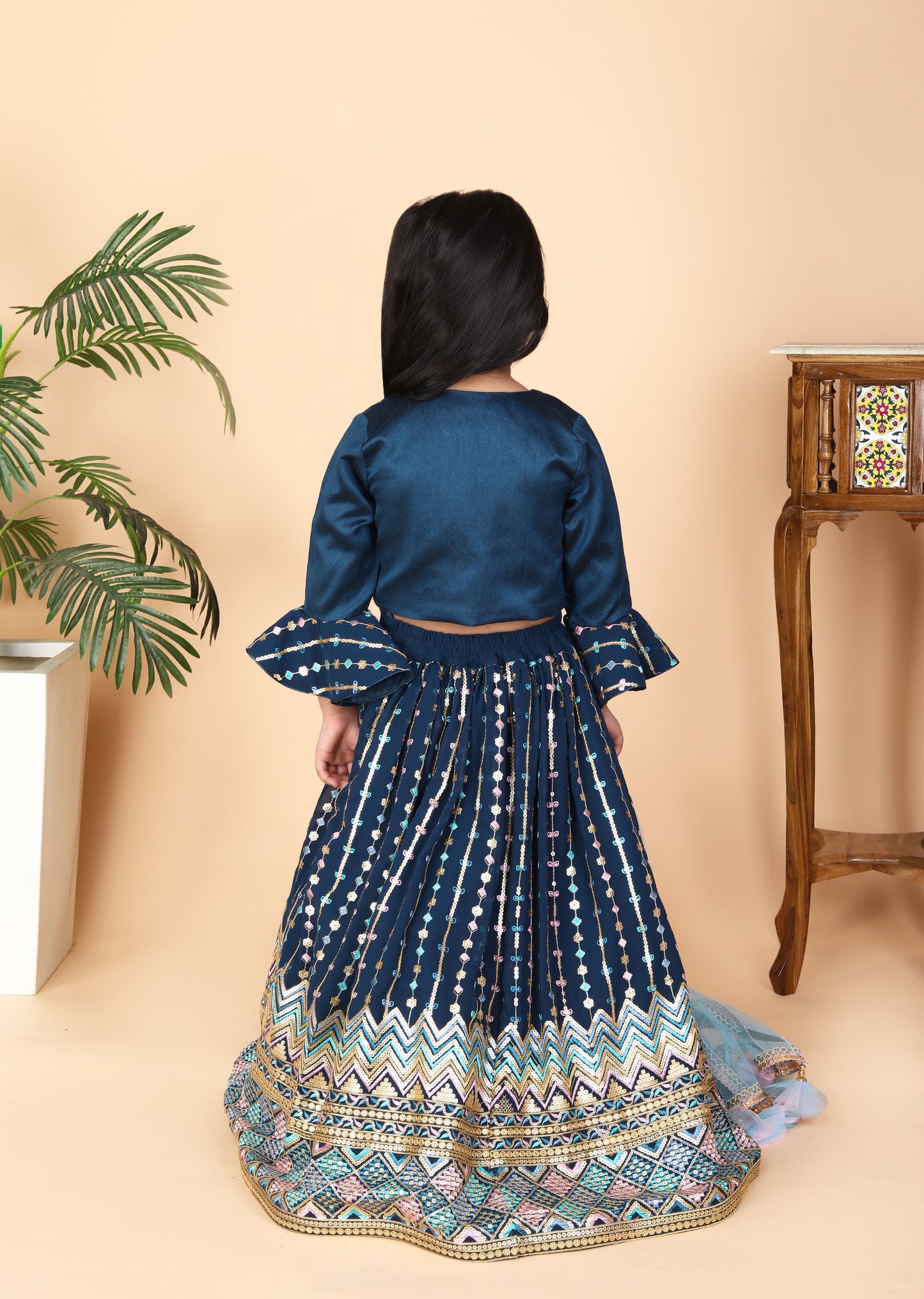 Petrol Blue Embroidery Lengha Choli