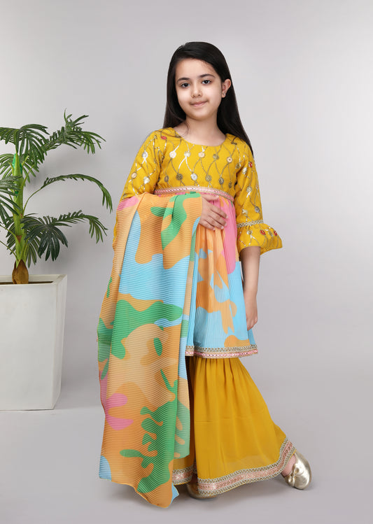 Multicolor Kurti Mustard Sharara