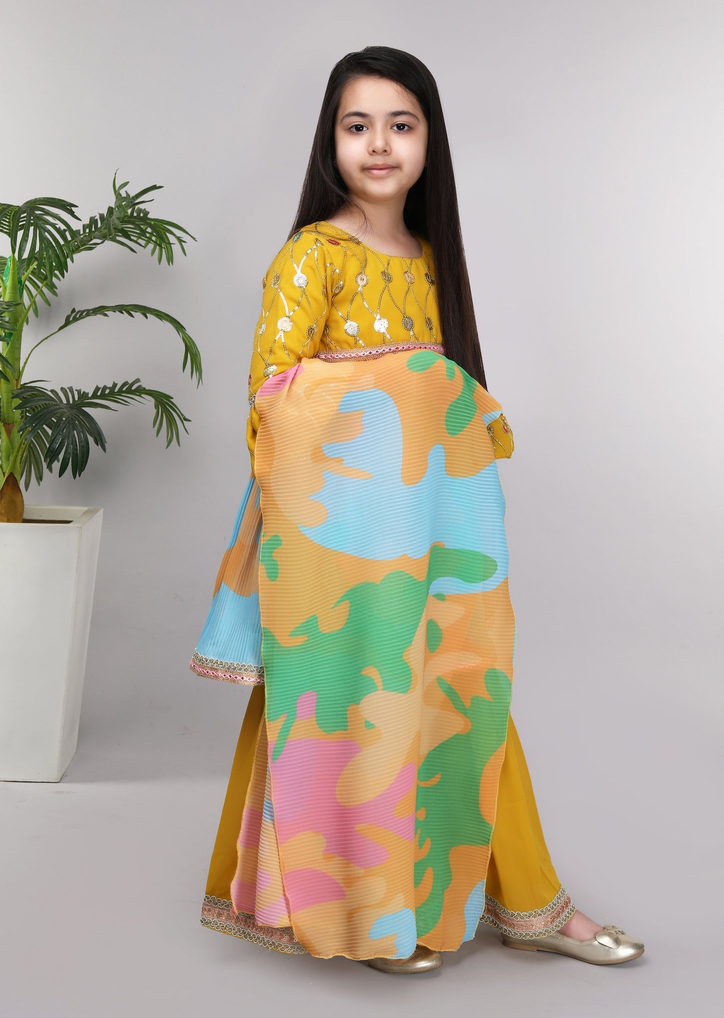 Multicolor Kurti Mustard Sharara