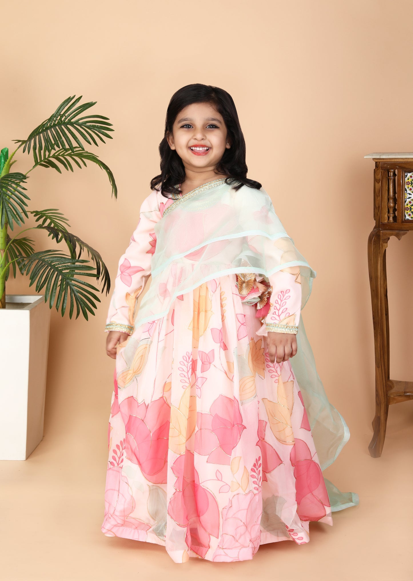 Pitch Printed Anarkali With Dupatta