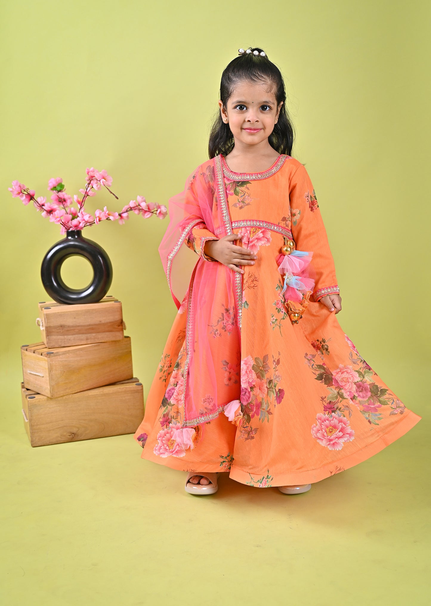 Orange Printed Anarkali