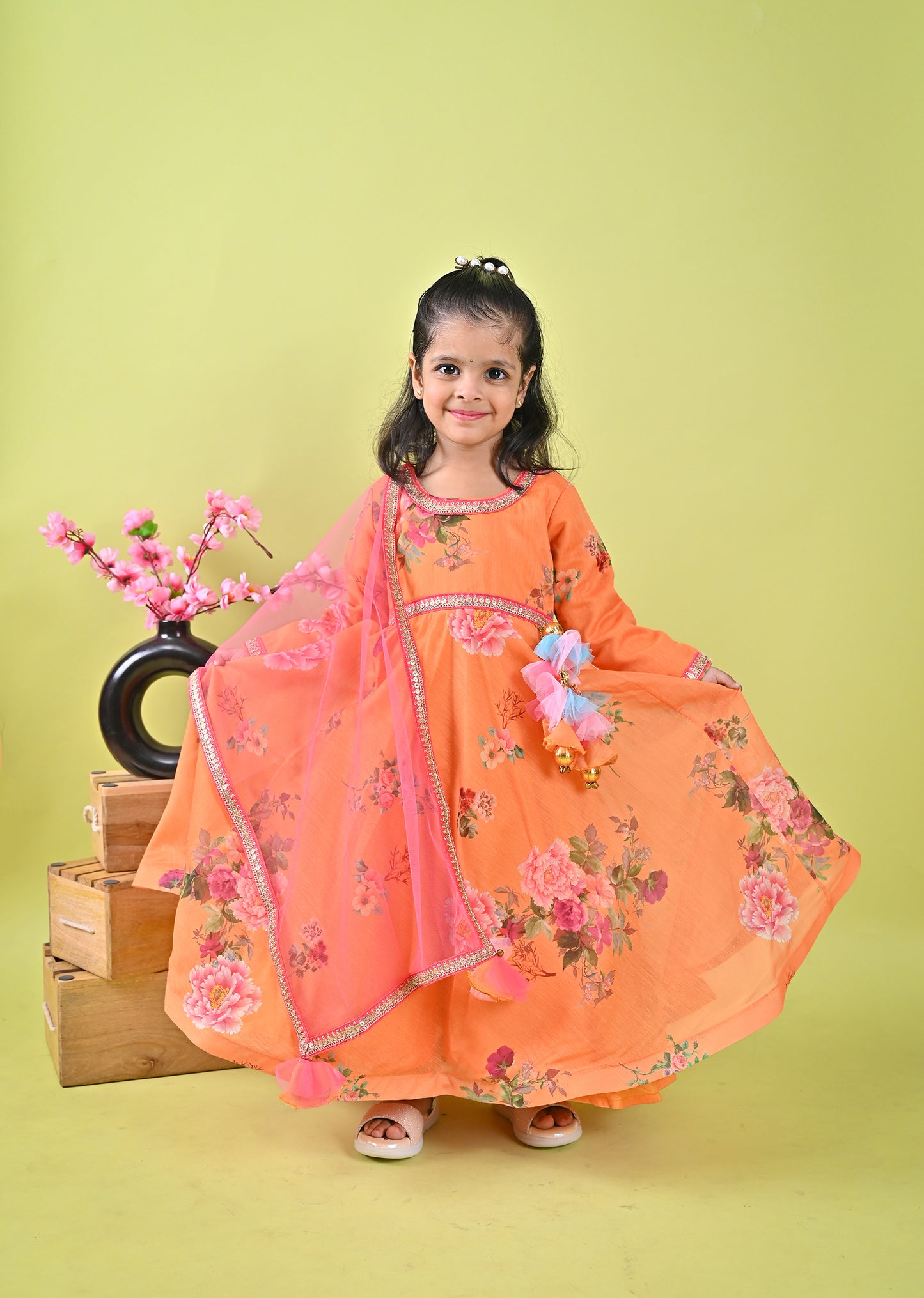 Orange Printed Anarkali