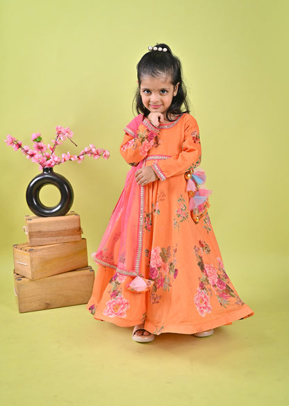 Orange Printed Anarkali