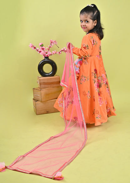 Orange Printed Anarkali