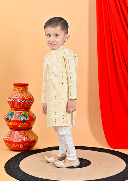 Bedge Embroidery Kurta Off White Chudidar