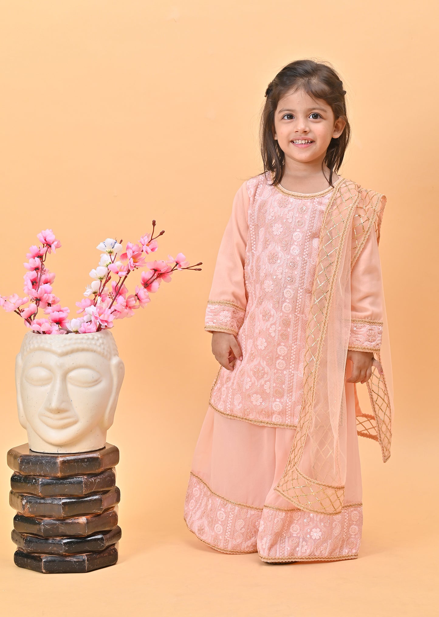 Peach kurti sharara