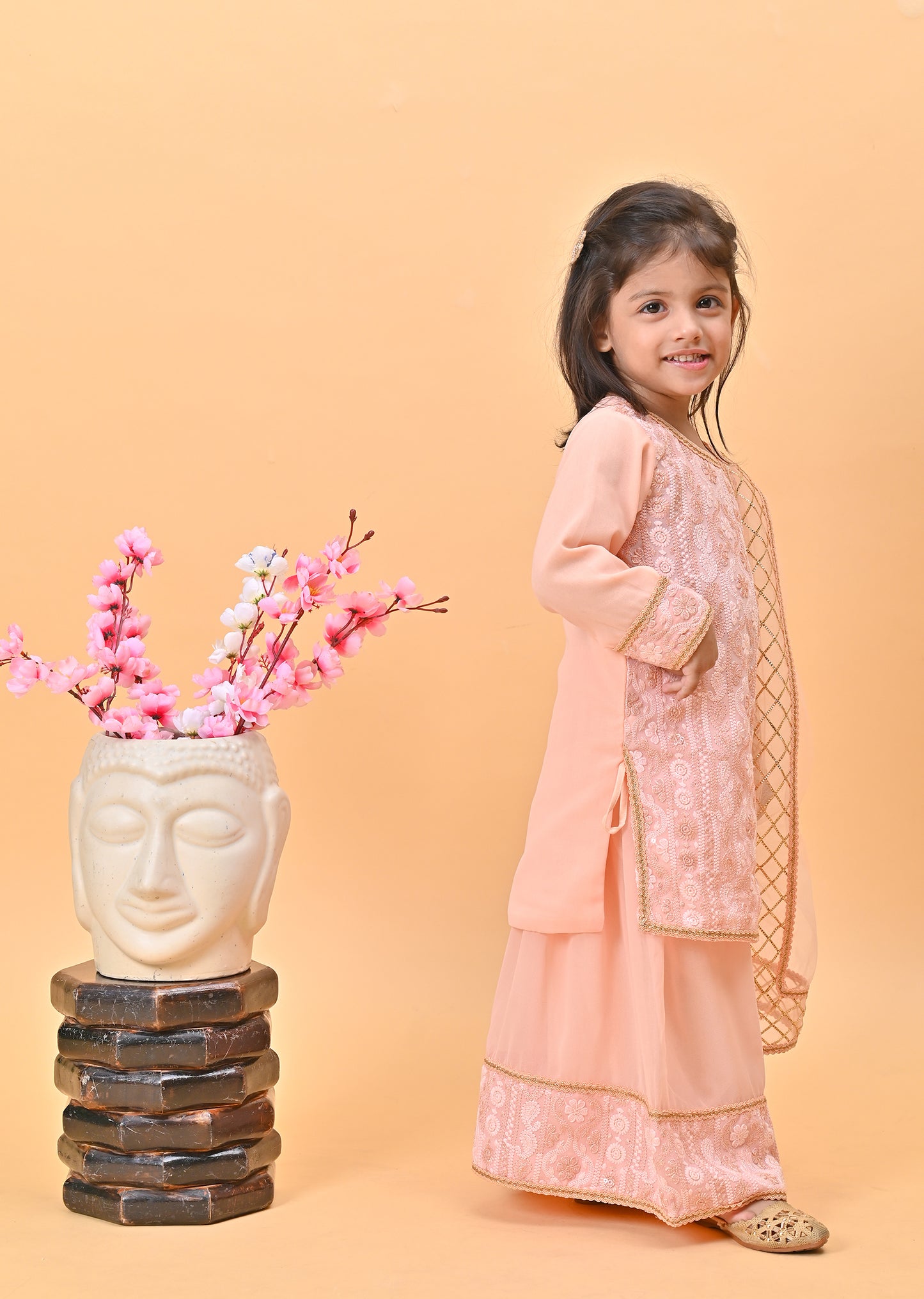 Peach kurti sharara