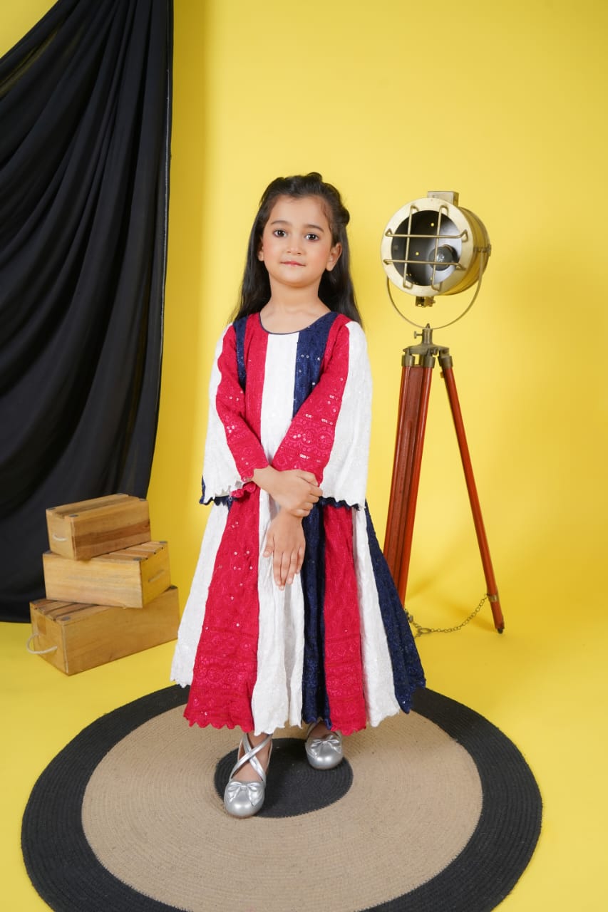 Multicolour Anarkali with attached dupatta