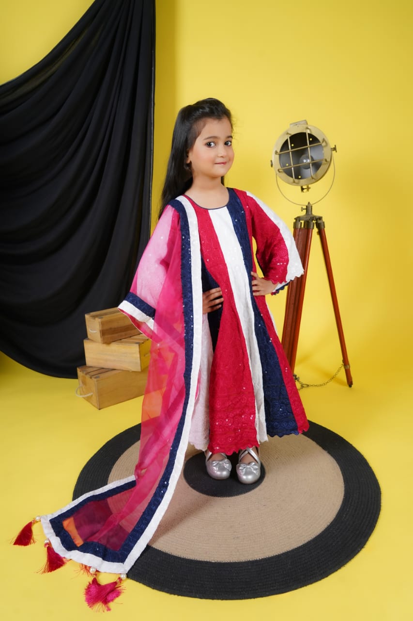 Multicolour Anarkali with attached dupatta