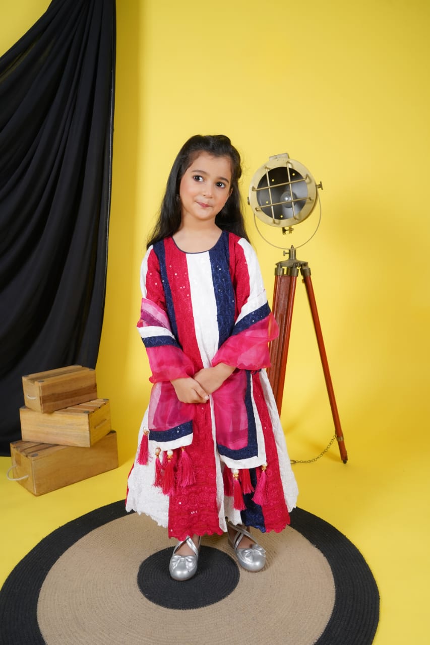 Multicolour Anarkali with attached dupatta