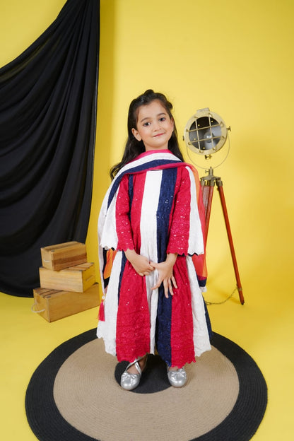 Multicolour Anarkali with attached dupatta