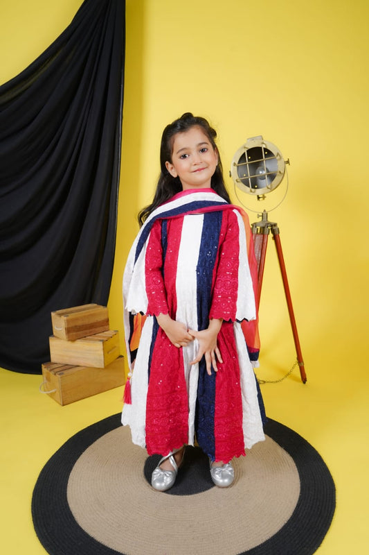 Multicolour Anarkali with attached dupatta