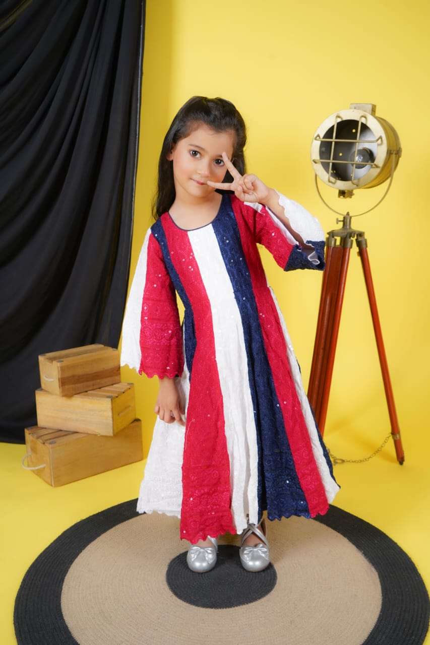 Multicolour Anarkali with attached dupatta