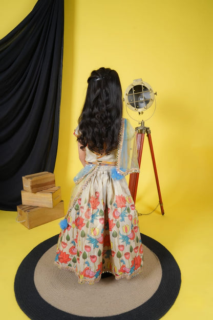 Multicolour Lengha choli with yellow Dupatta