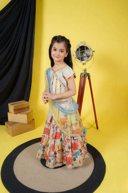 Multicolour Lengha choli with yellow Dupatta