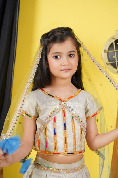 Multicolour Lengha choli with yellow Dupatta