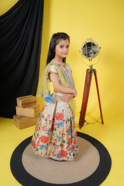 Multicolour Lengha choli with yellow Dupatta