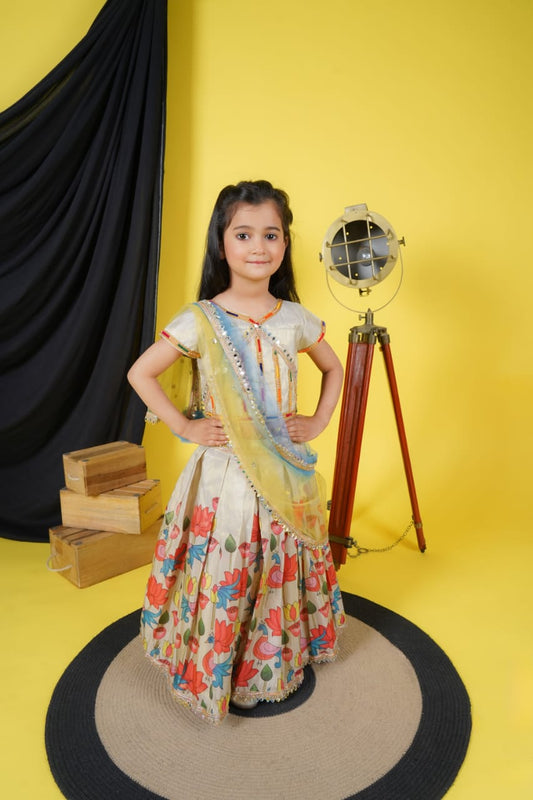 Multicolour Lengha choli with yellow Dupatta