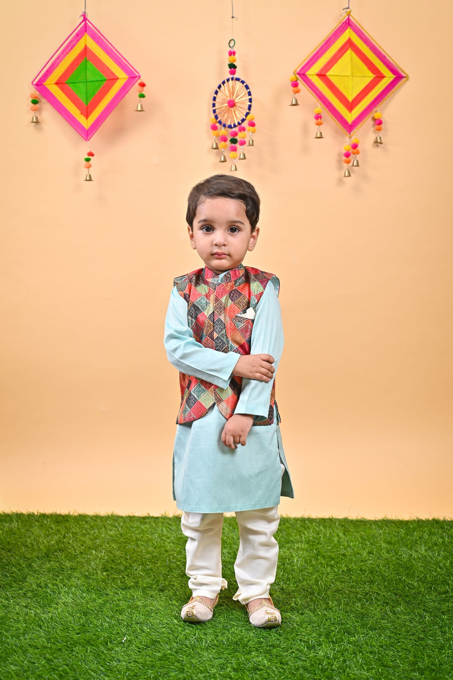 Aqua Kurta Multicolor Nehru Jacket off white chudidar