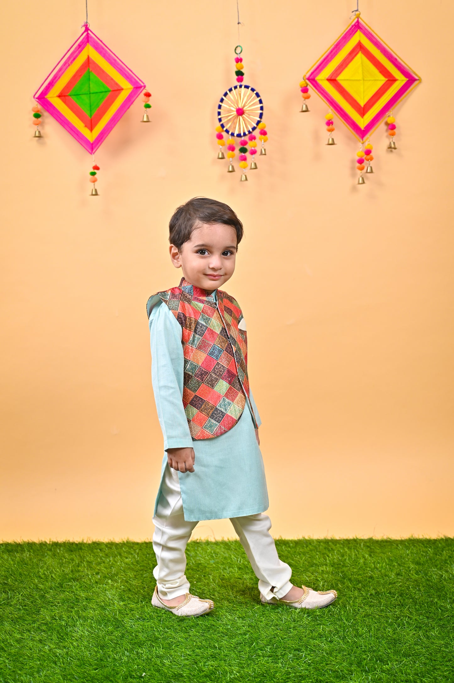 Aqua Kurta Multicolor Nehru Jacket off white chudidar