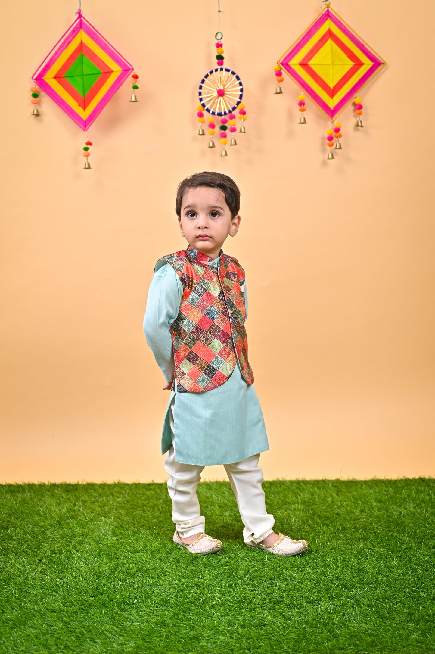 Aqua Kurta Multicolor Nehru Jacket off white chudidar