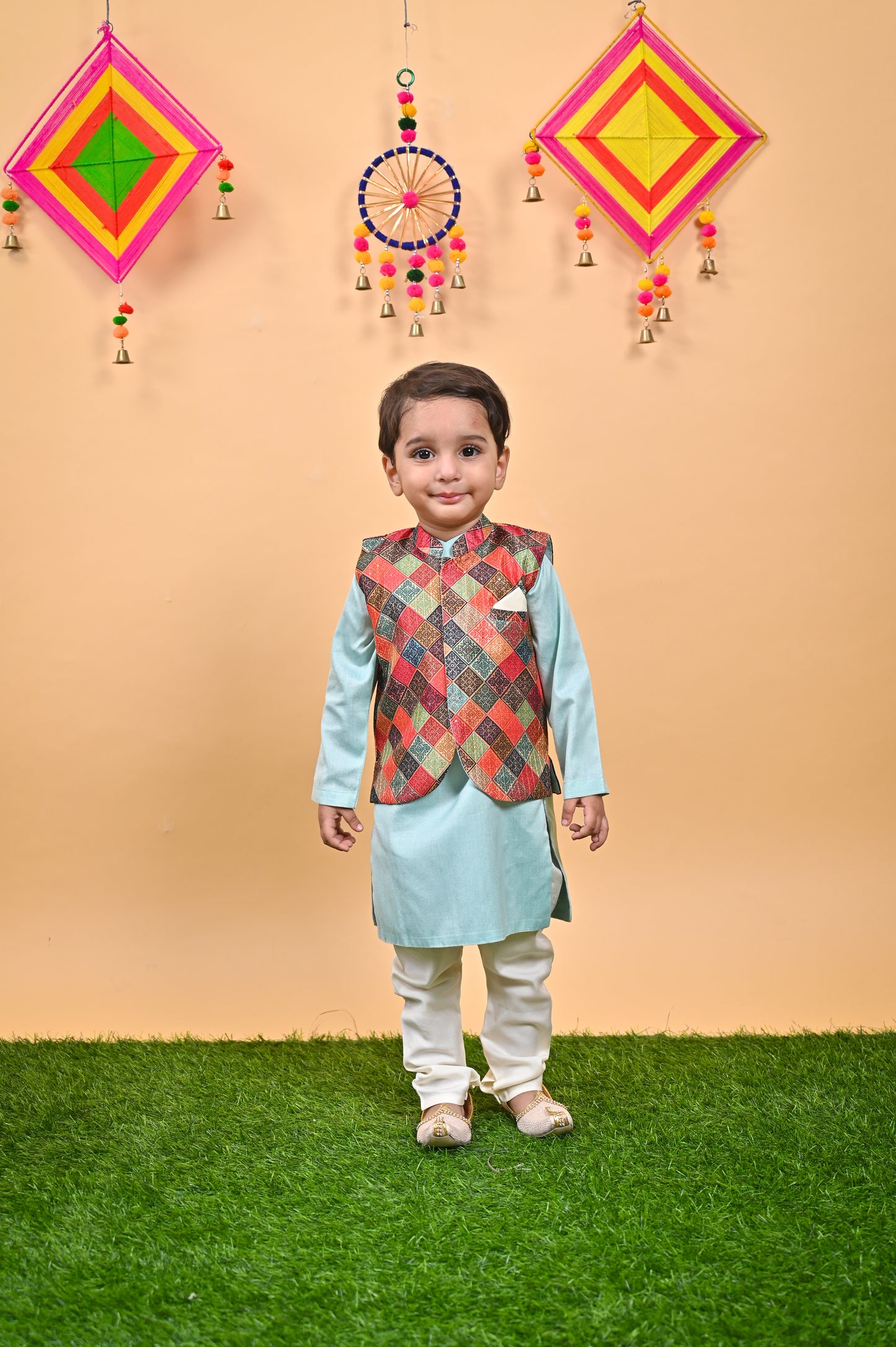 Aqua Kurta Multicolor Nehru Jacket off white chudidar