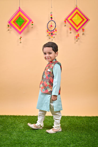 Aqua Kurta Multicolor Nehru Jacket off white chudidar