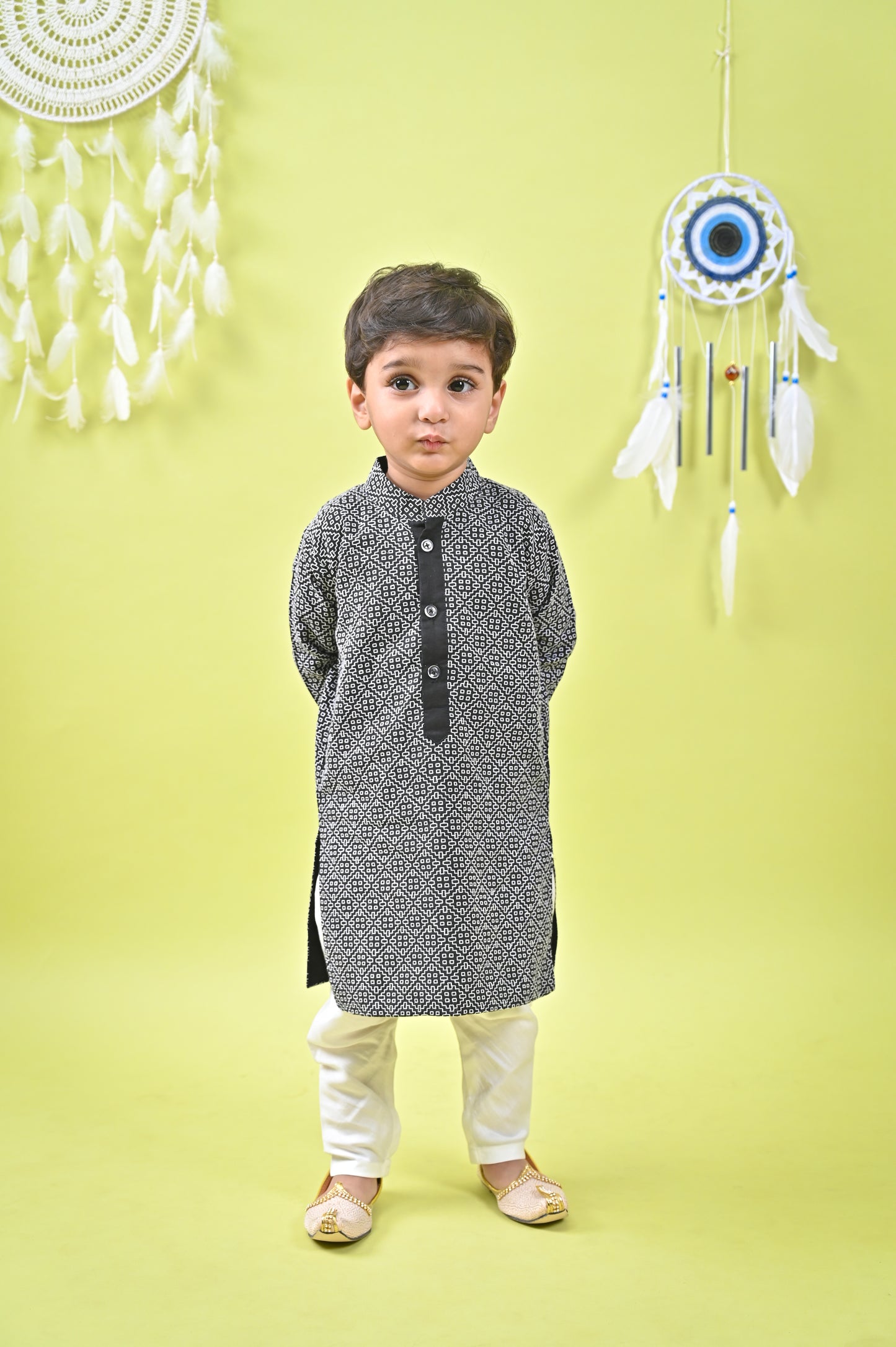 Black Kurta off white chudidar