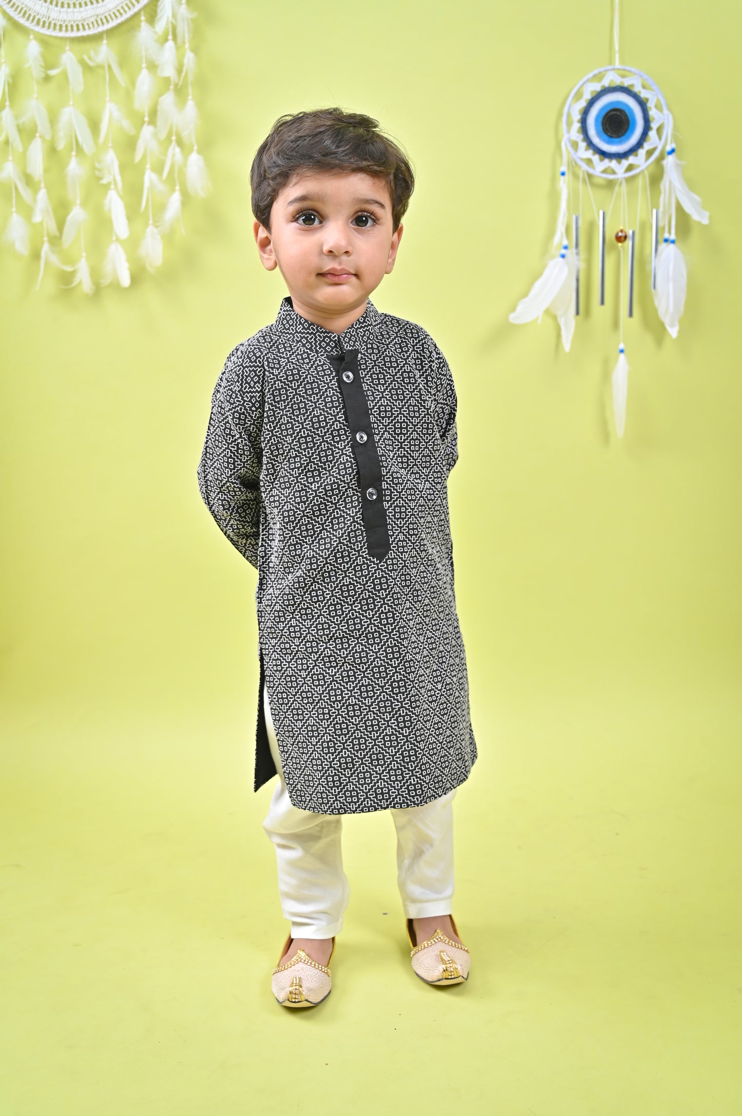 Black Kurta off white chudidar