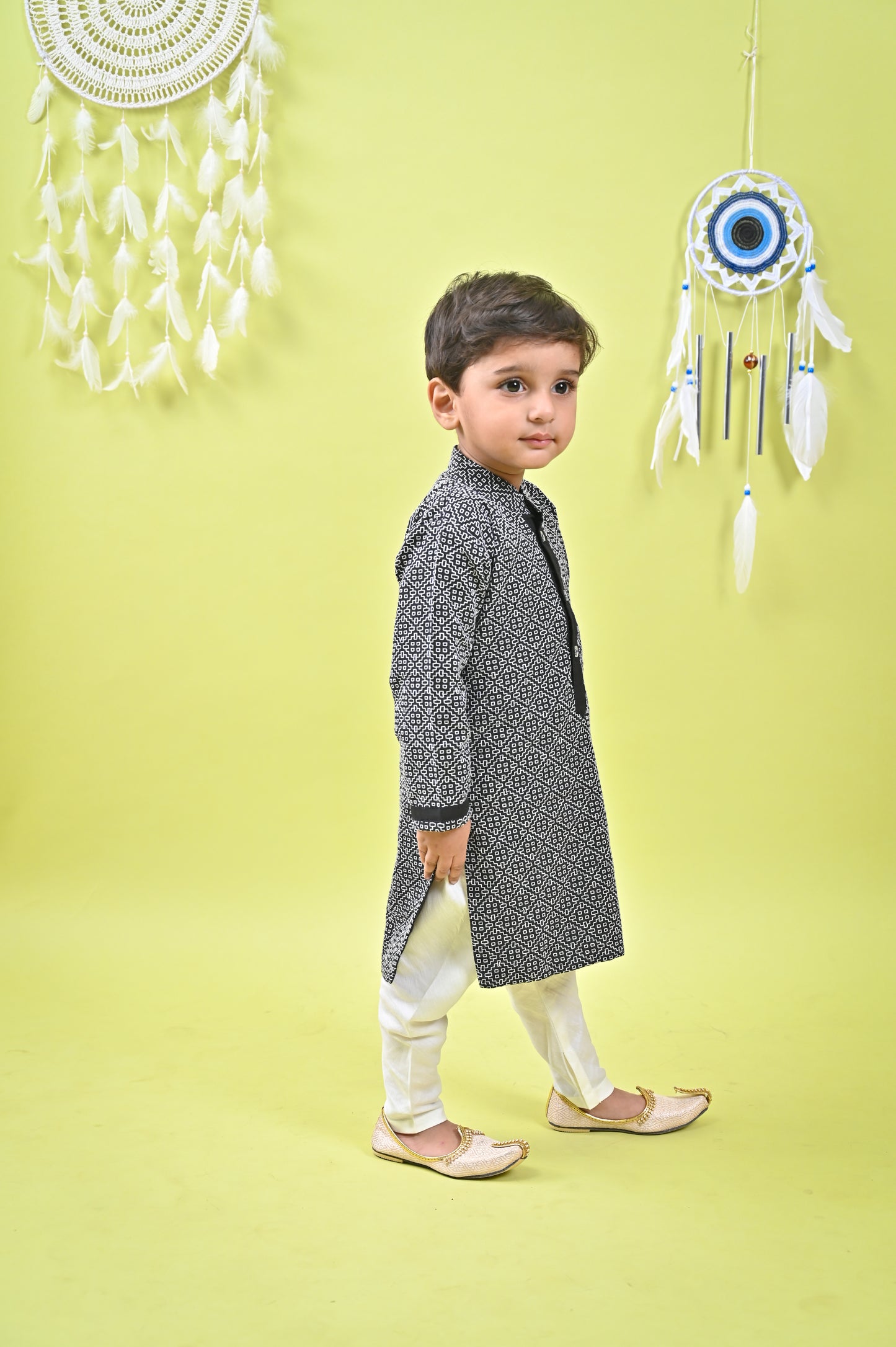 Black Kurta off white chudidar