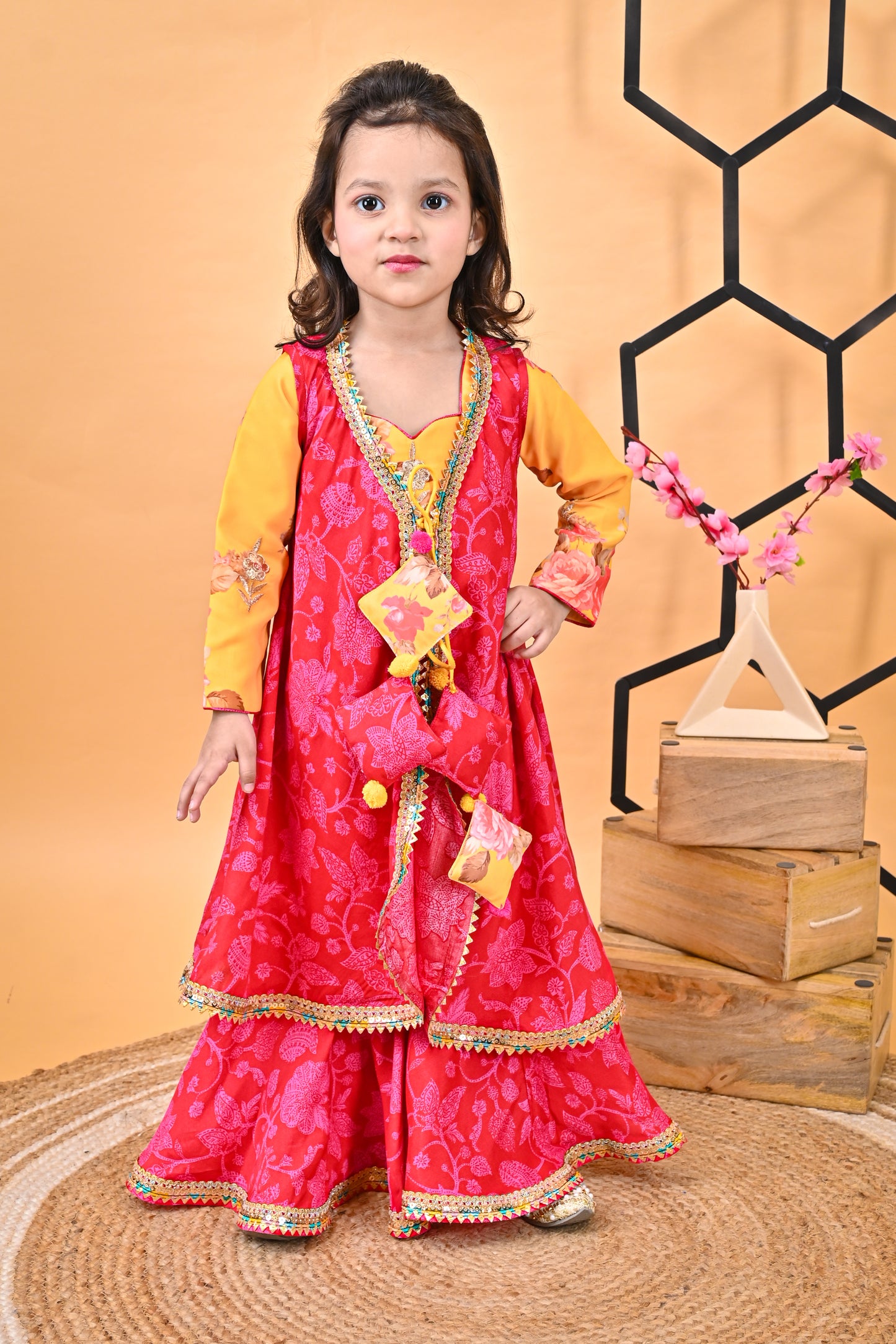 Yellow Kurti Red sarara