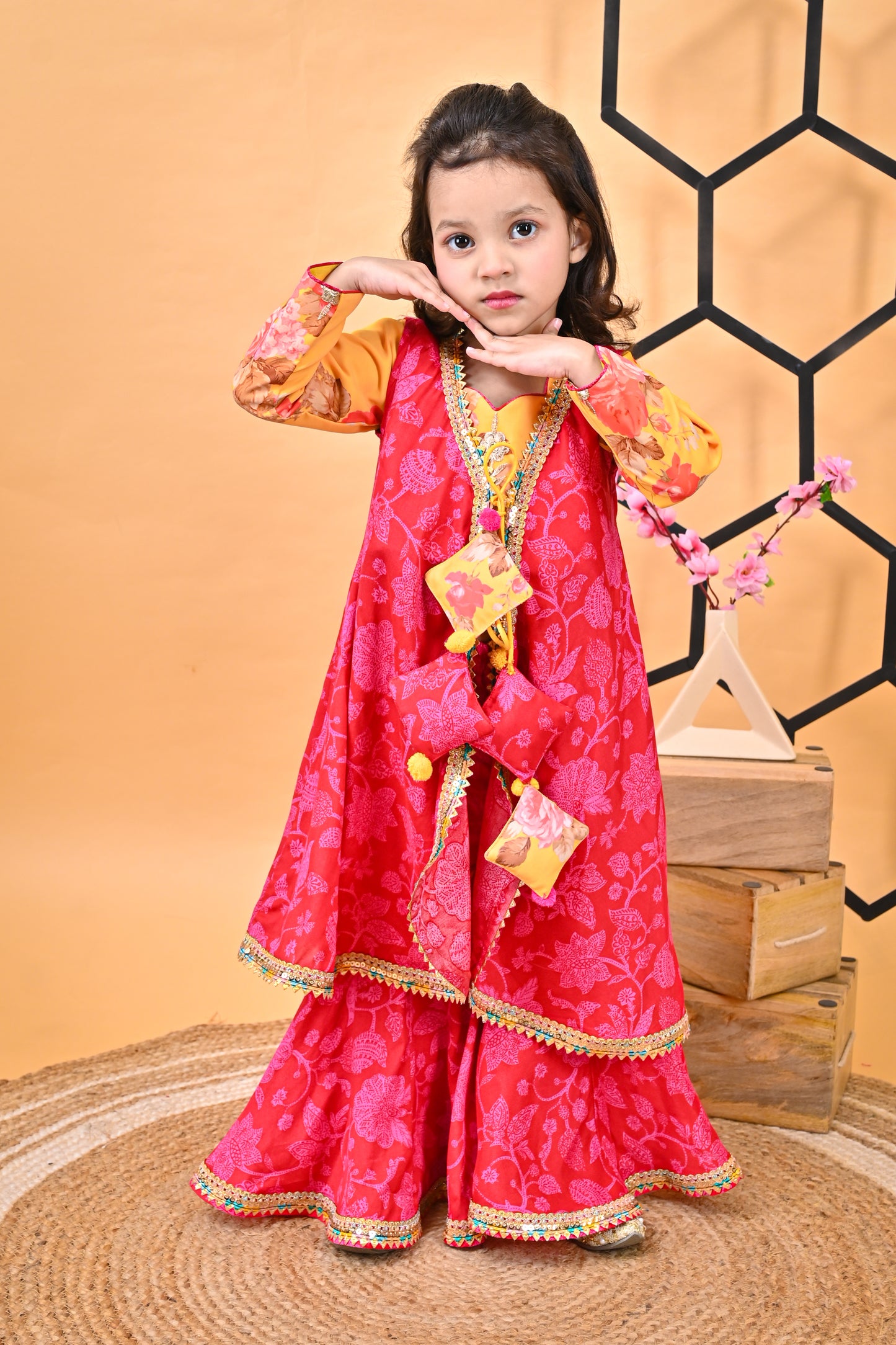 Yellow Kurti Red sarara