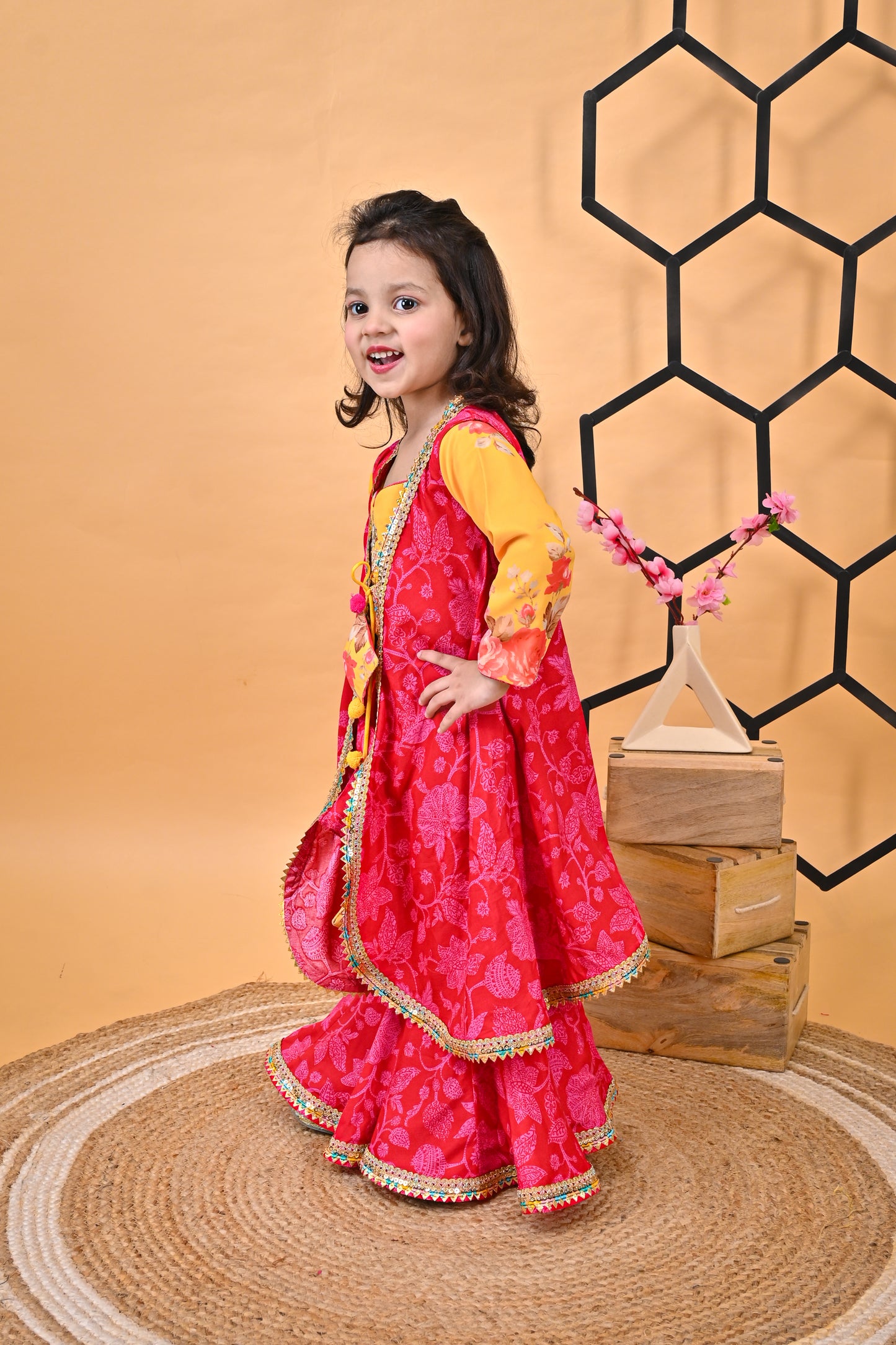 Yellow Kurti Red sarara