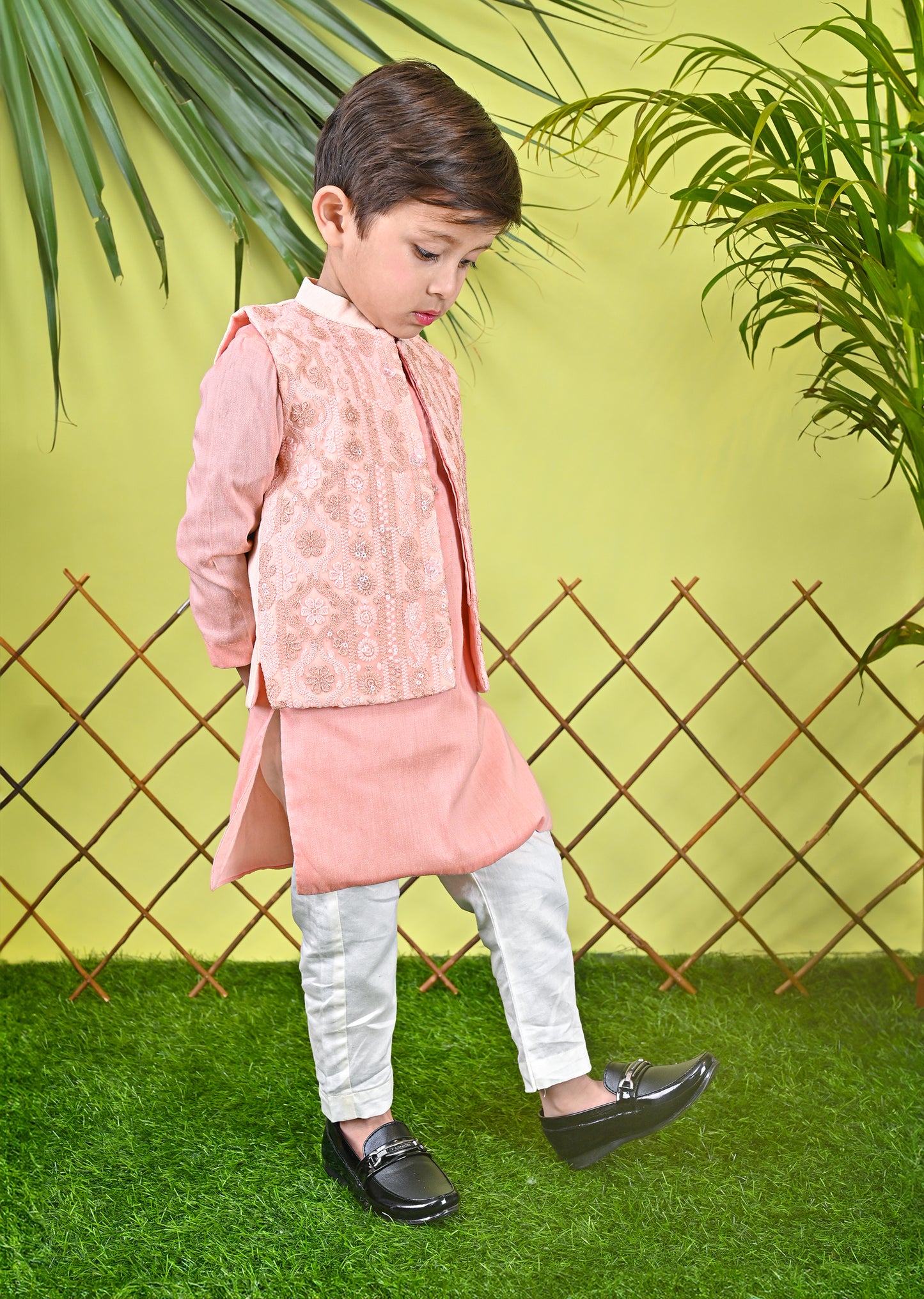 Peach Kurta Jacket Off White  Chudidar