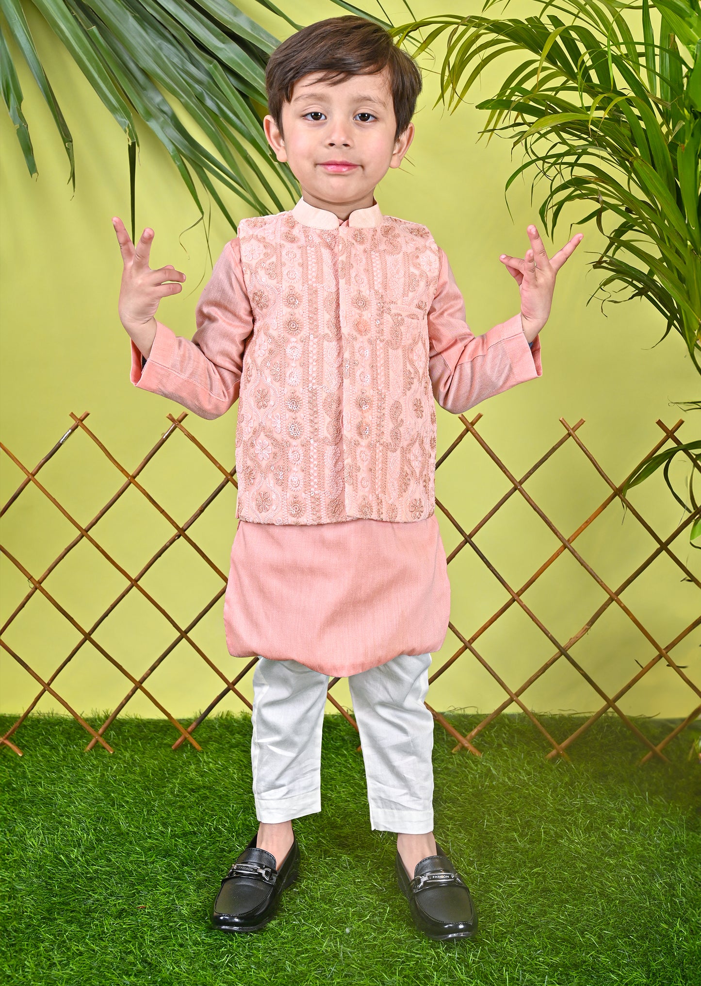 Peach Kurta Jacket Off White  Chudidar