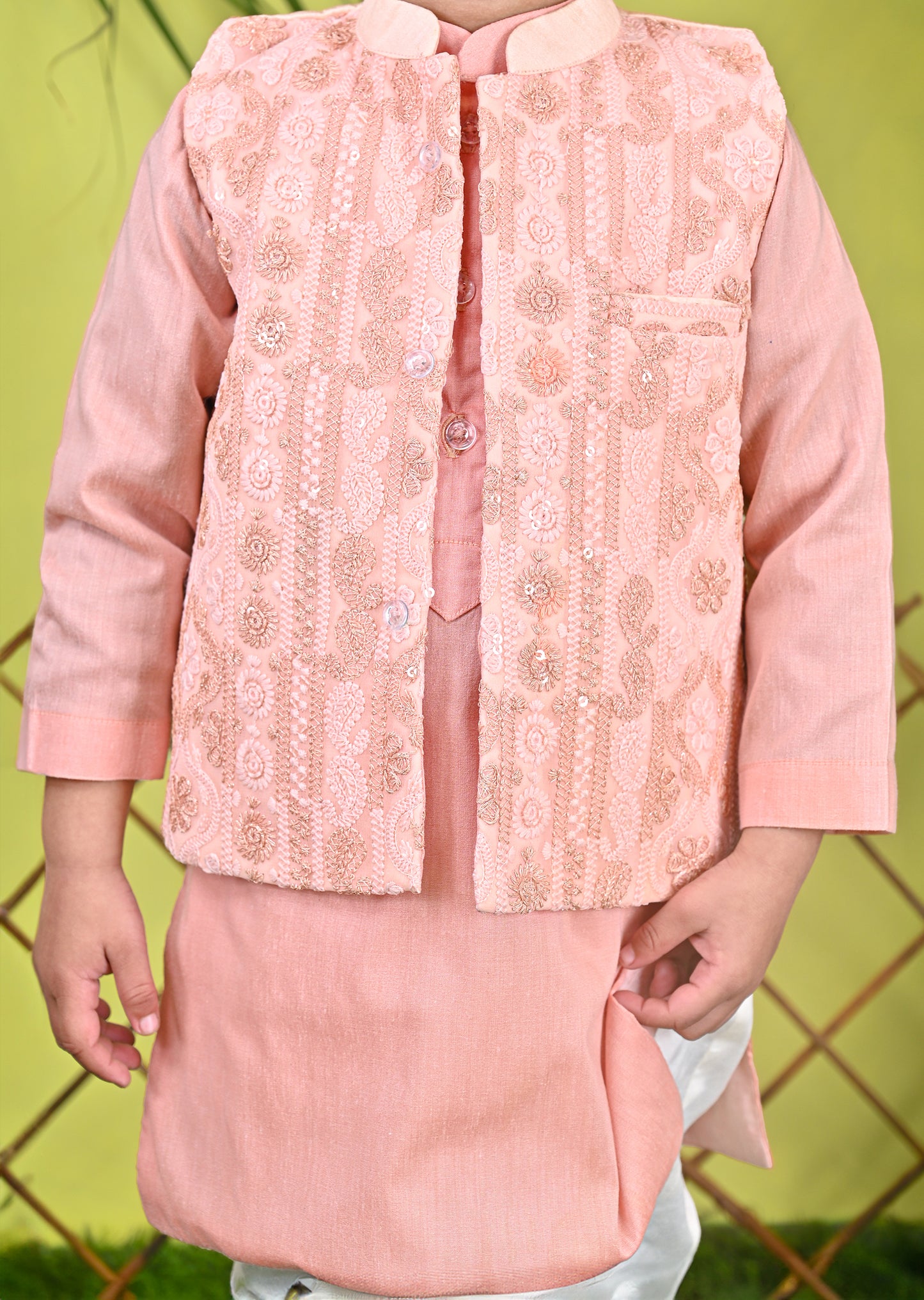 Peach Kurta Jacket Off White  Chudidar